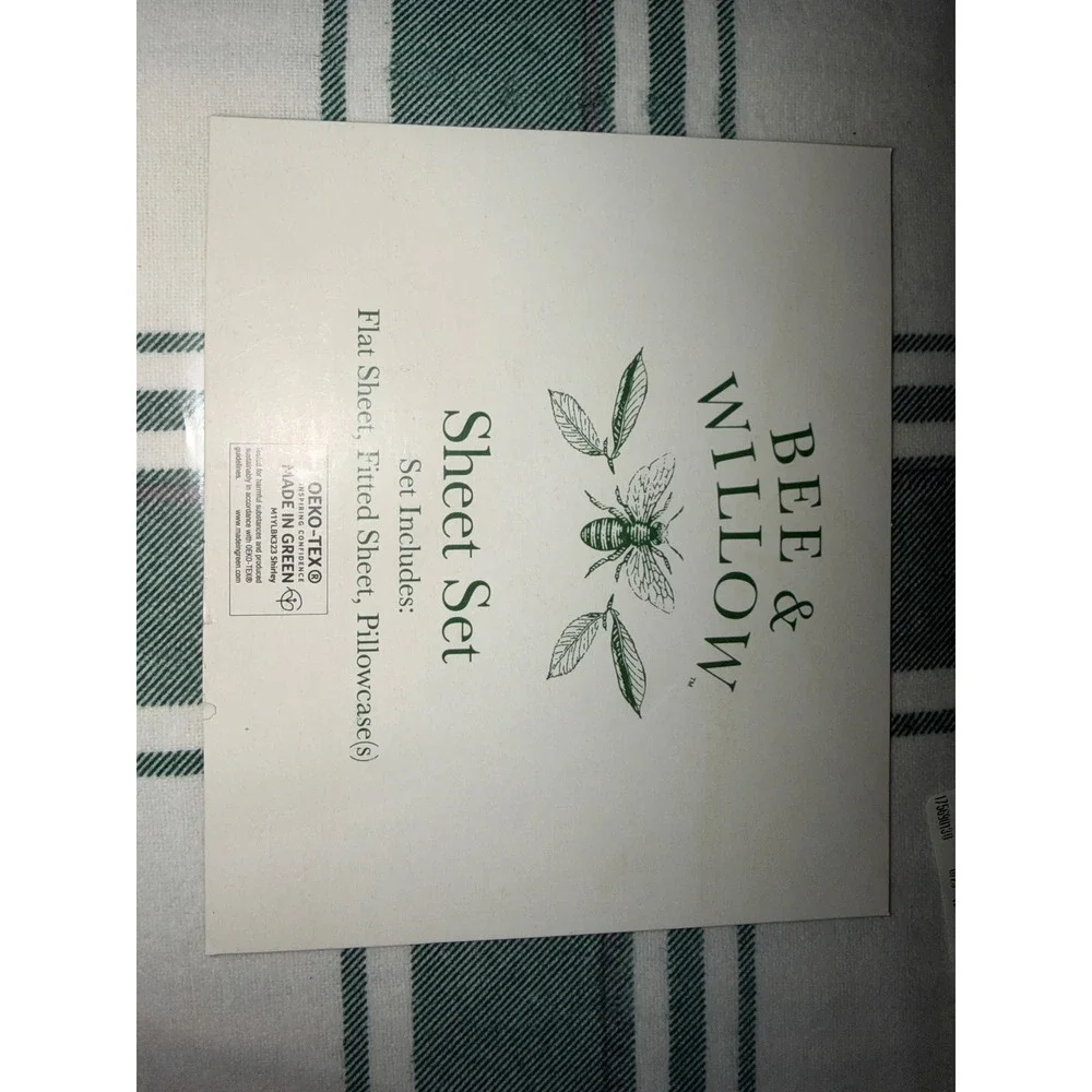 Bee and Willow Winter Plaid Queen Sheet Set Green‎ White Farmhouse Bedding NEW
